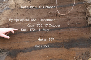 Photo showing historical tephra layers at Langanes, southern Iceland