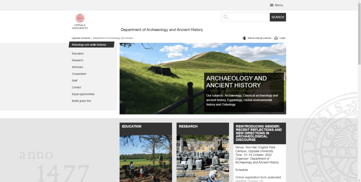 Website Screenshot: Uppsala University Department of Archaeology and Ancient History