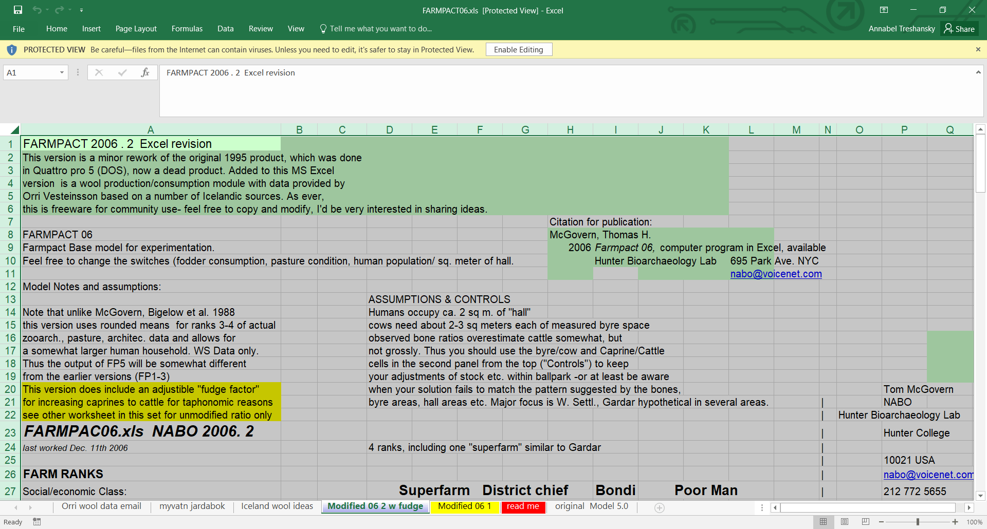 Screenshot of the FARMPACT spreadsheet