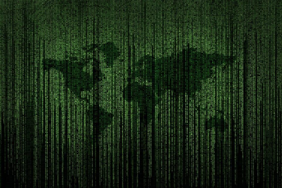 Matrix style code with a map of the world