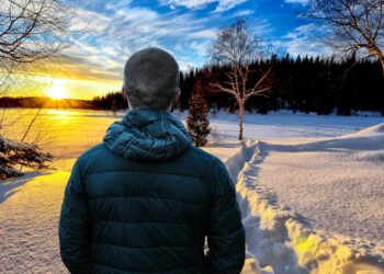 Man watching a snowy landscape