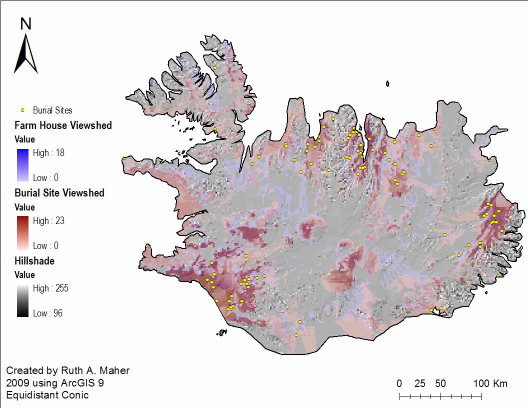 Map of comparative viewsheds between Burial Sites and Farm Houses
