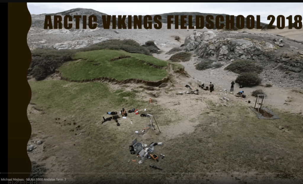 Photo of a landscape in Greenland with archaeological equipment