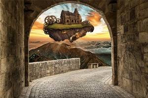 Fantasy picture of a flying island