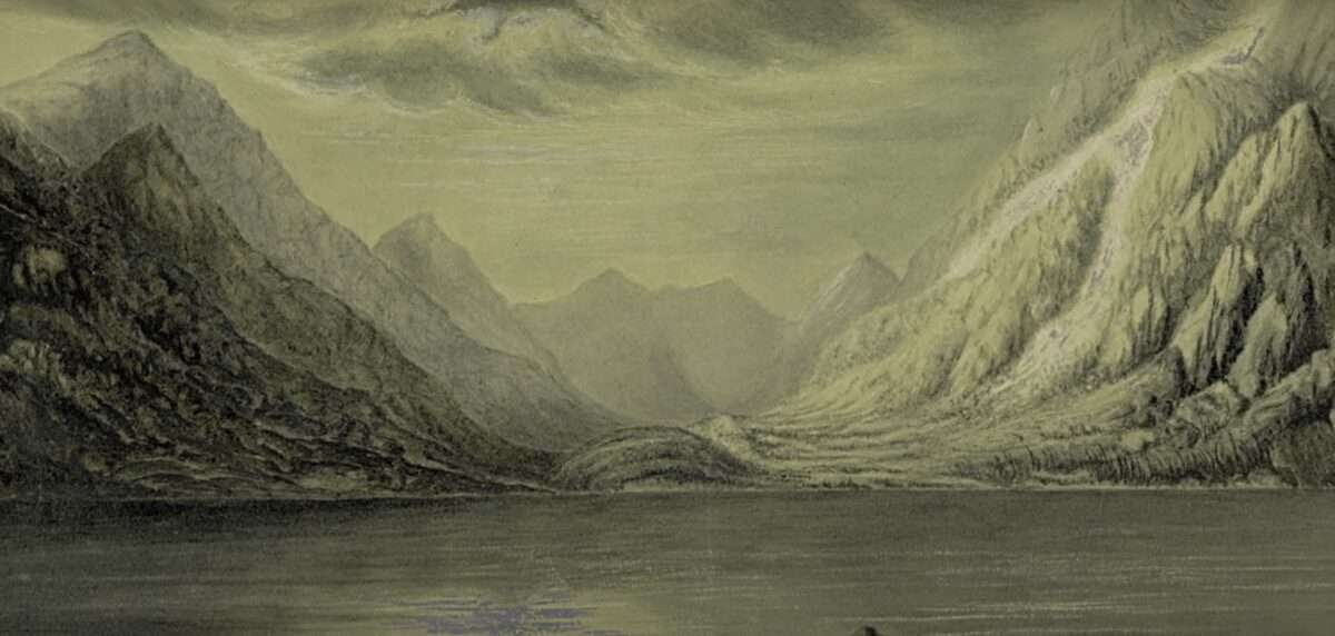 Accurate landscape drawing of the coast of Greenland by an early archaeologist / naval officer.