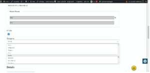 Screenshot showing the new event form section for times, including a drop down list of time zones