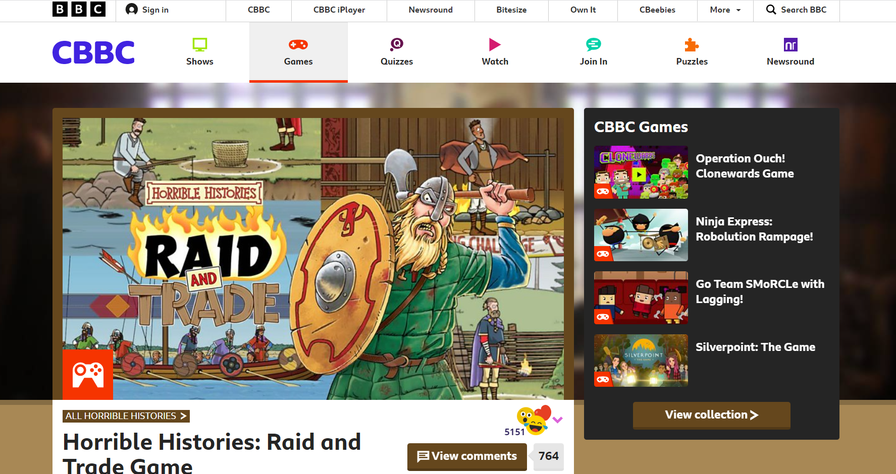 CBBC Horrible Histories Raid And Trade Game NABO