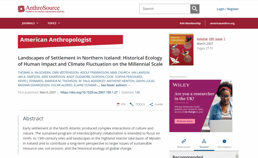 Landscapes of Settlement in Northern Iceland: Historical Ecology of Human Impact and Climate Fluctuation on the Millennial Scale